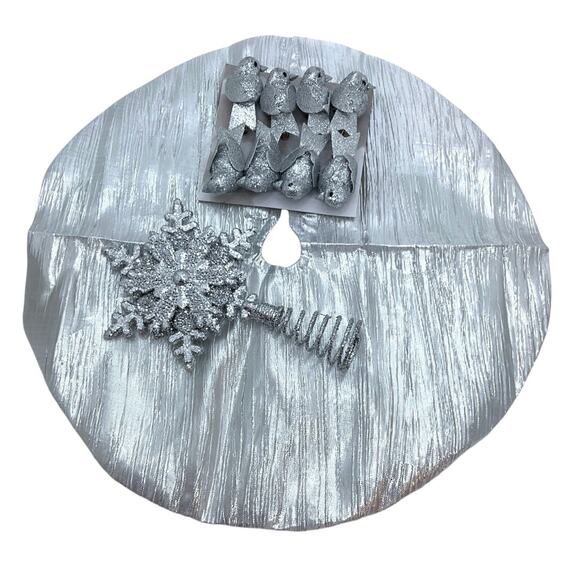 Silver Mini Tree Skirt Clip On Birds Ornaments Snowflake Tree Topper -10 Piece - Picture 4 of 4